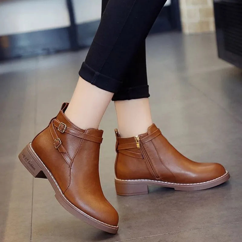 New Women Boots Ankle Boots Fashion Retro Platform Shoes Woman Round Toe Med (3cm-5cm) Zapatos De Mujer Ladies Shoes