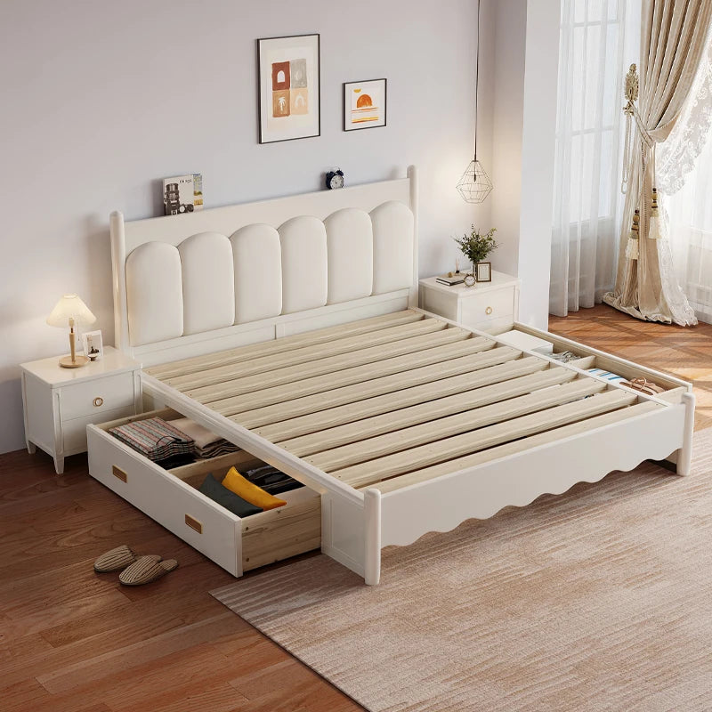 Princess Luxury Soft Double Bed Hand Carved Master Human Modern Double Bed Bedframe Wood Cama Matrimonial Nordic Furniture