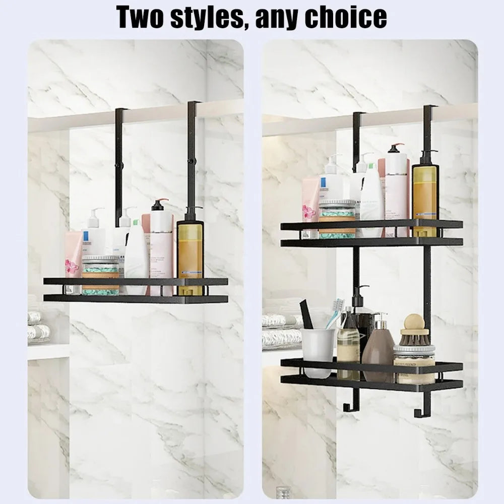 Hanging Bath Shelf Storage No Drill Basket Holder Single Double Layer Shower Shampoo Shelf Stainless steel Bathroom Accessories