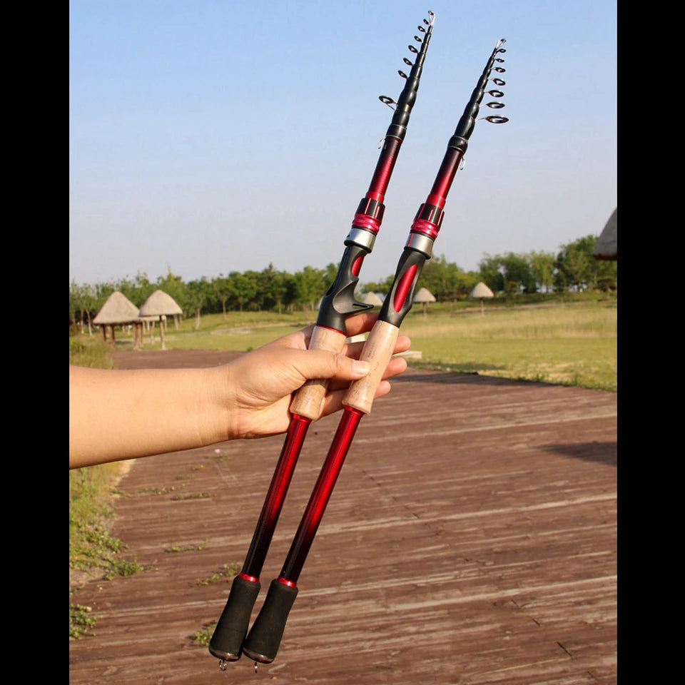 High Quality Carbon Spinning Casting Rod Travel lure Trout telescopic fishing rod  Lure Weight 5-35g carp wooden handle pole