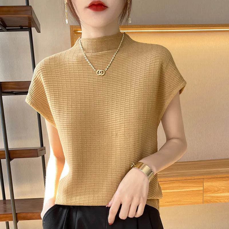 Summer Female T-shirts Short Sleeve Women O-neck Solid Color Fashion Women's Clothing Tee Mock Neck Casual Soft T Shirt Oversize