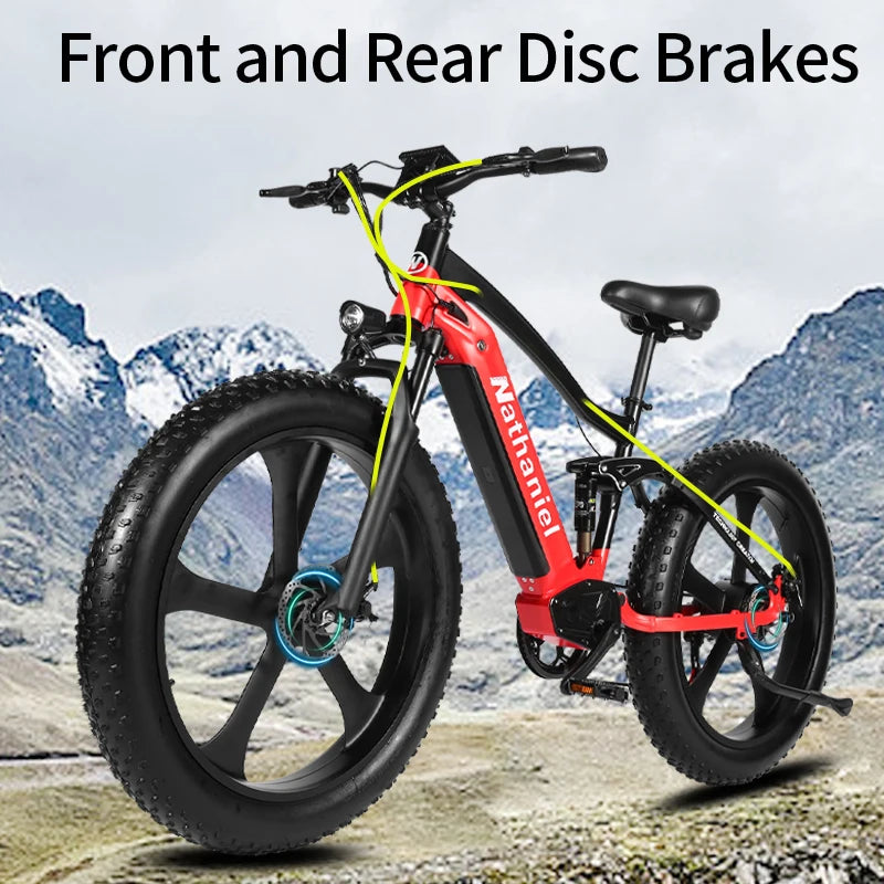 26'' Electric Snow Bike 1000W Brushless Motor Fat Bike Outdoor Travel Power Assisted Bicycle Men's Women's City ebike Cycling