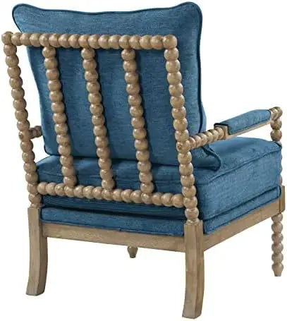 Spindle Accent Chair, Brush Charcoal Finish with Navy Blue