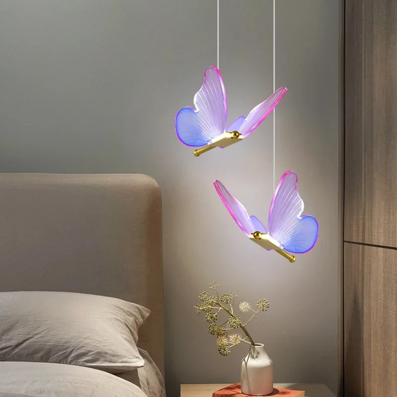 Butterfly Led Pendant Light Lighting Bedroom Bedside Background Acrylic Chandeliers Home Deco Hanging Celing Light Fixtures E14