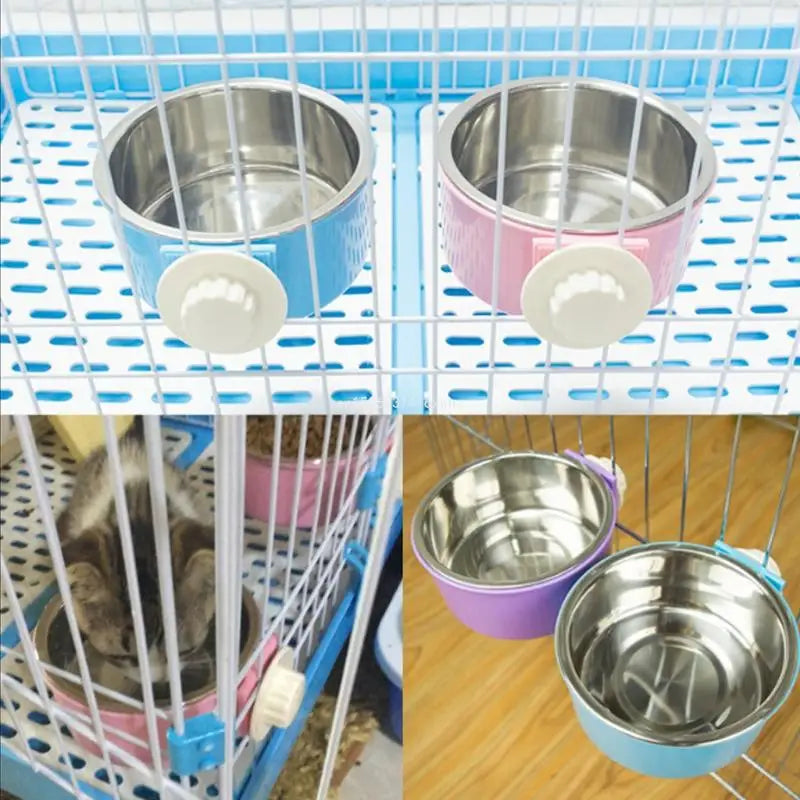 Dropship Dog Bowls Detachable Stainless Steel Cups Cats Crate Kennel Hanging Bowl Metal Food Water Feeder for Ferret Rabbit