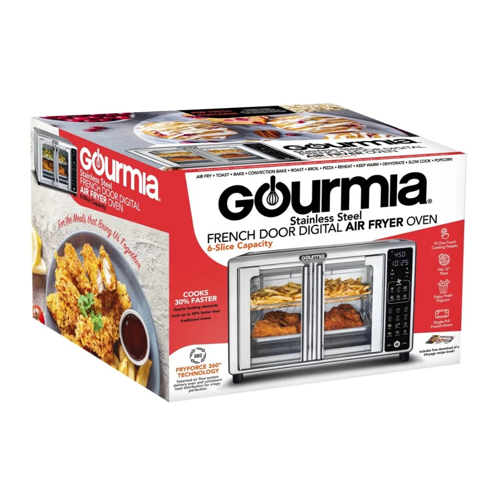 New Gourmia 6-Slice Digital Toaster Oven Air Fryer with 19 One-Touch Presets, Stainless Steel 1700 Watts