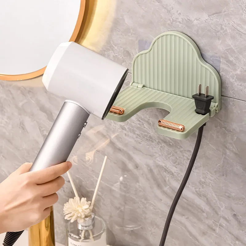 Hair Dryer Holder Wall Mounted Organizer Bathroom Punch-free Stand Foldable Hair Dryer  Storage Holder Rack Bathroom Organizer