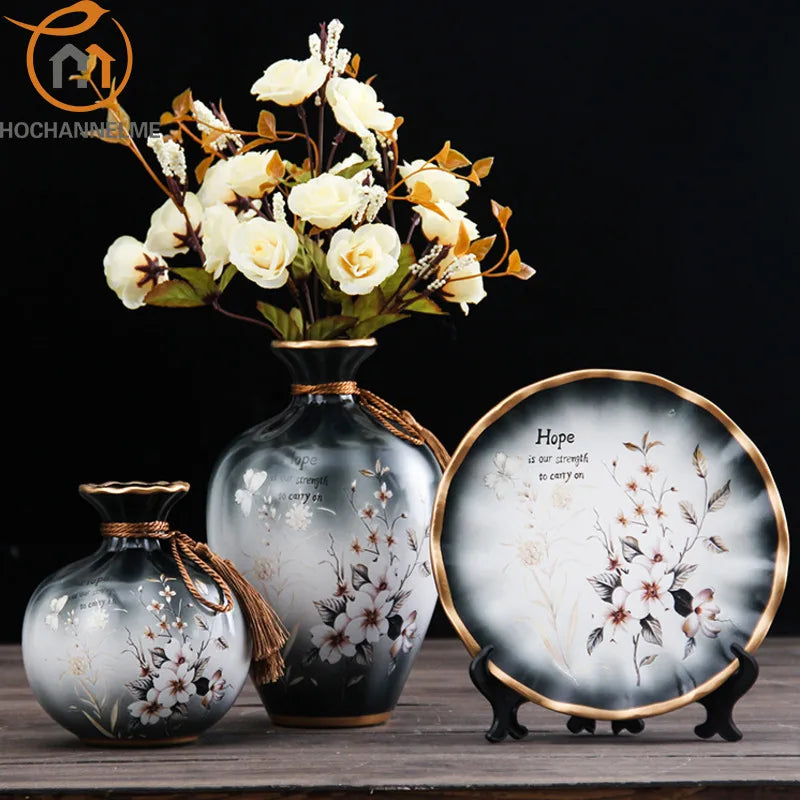 4 Pieces/Set European Ceramic Vase With Flowers Ornament Nordic Home Decor Modern Vase Living Room Decoration Accessories Vases