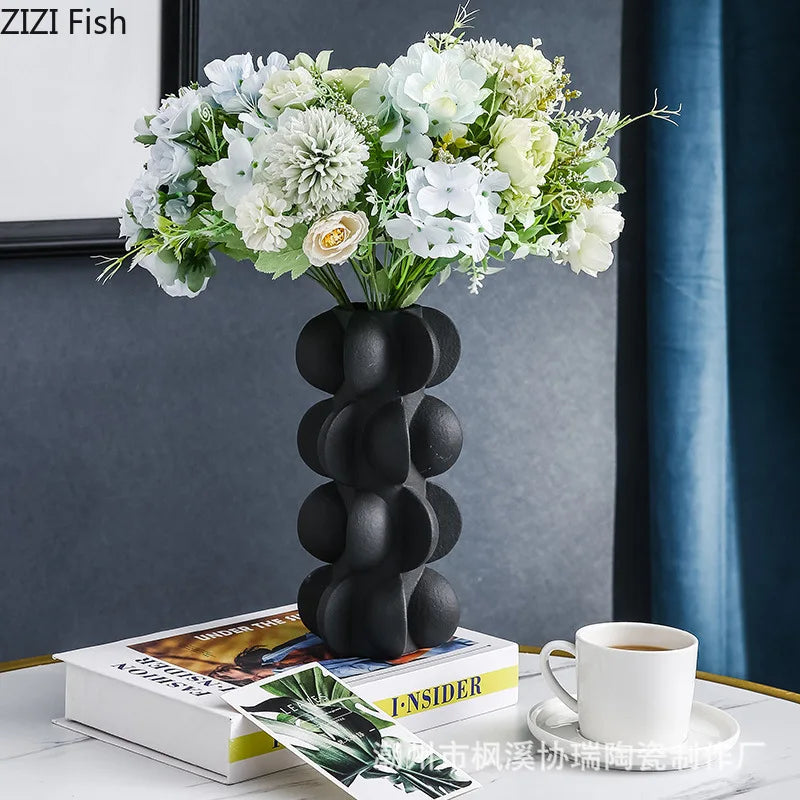 Nordic Resin Vase Geometric Spiral Black and White Flower Vase Living Room Decoration Flower Arrangement Crafts Wedding Vases