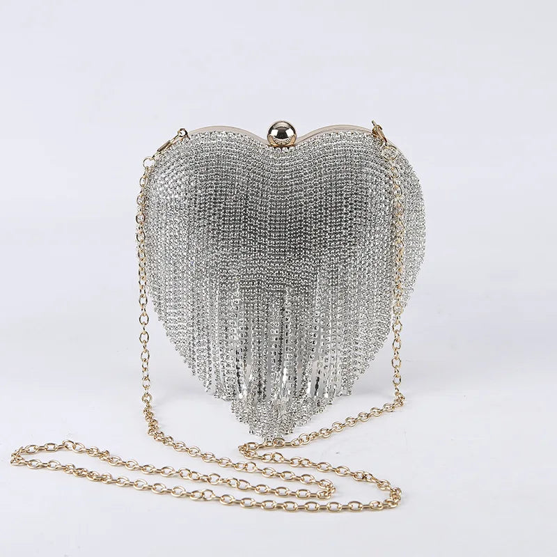 Women's Luxury Bag Famous Brand Metal Heart Shape With Handle Fashion Elegant Tassels Hasp Party Wedding Casual Handbags Purses