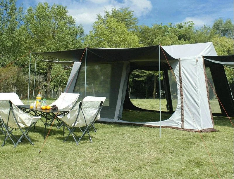 Tent, outdoor, black glue, mosquito proof, sunshade, light luxury camping, two bedrooms, one living room, multi person family