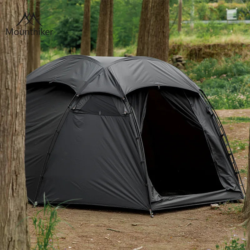 Black Round Tent Outdoor Camping Luxury Single Layer Tourist 210T Anti-tear Seams Taped Waterproof Windproof 4seasons Family