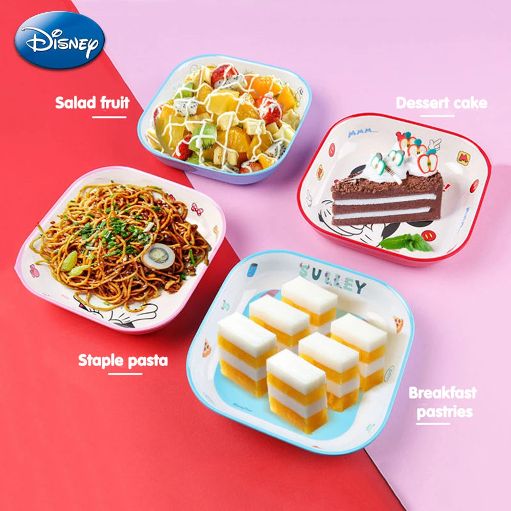 Disney Stitch Mickey Cartoon Plates Kawaii Minnie Mouse Frozen Elsa Cutlery Fruit Plate Kids Eating Square Plate Child Tableware