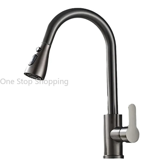 Brushed Nickel Kitchen Faucet Single Hole Pull Out Kitchen Sink Mixer Tap Stream Sprayer Head Mixer Deck Mounted Hot Cold Tap