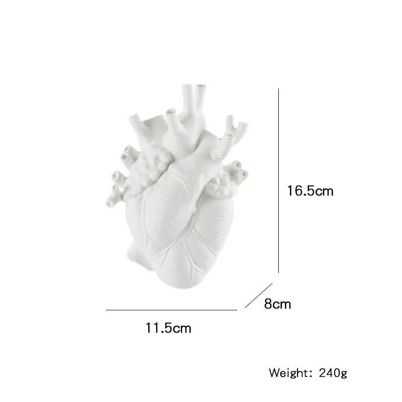 Anatomical Heart Vase Resin Heart Shape Flower Vase Sculpture Flower Pot Desktop Decoration Home Decor Living Room Ornaments