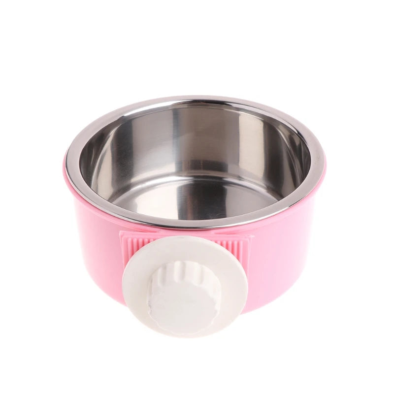 367A Dog Kennel Bowl Removable Stainless Steel Hanging Food Water Bowl Crate Cup Pet Cage Bowls for Bird Small Animals