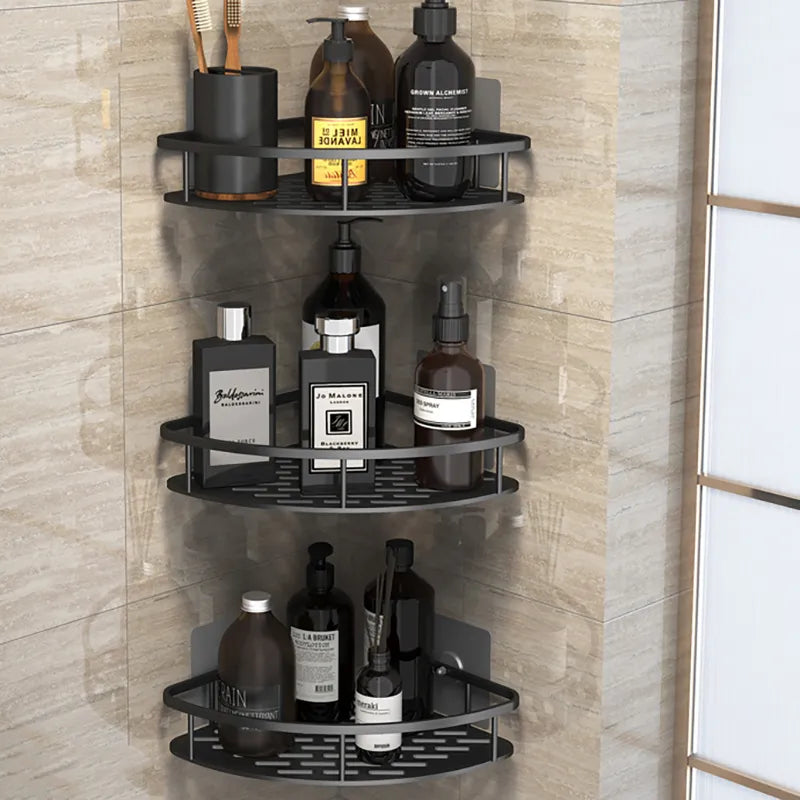 Without Drilling Rustproof Space Aluminum Bathroom Corner Shelf Shower Storage Rack Shampoo Holder Kitchen Bathroom Accessories