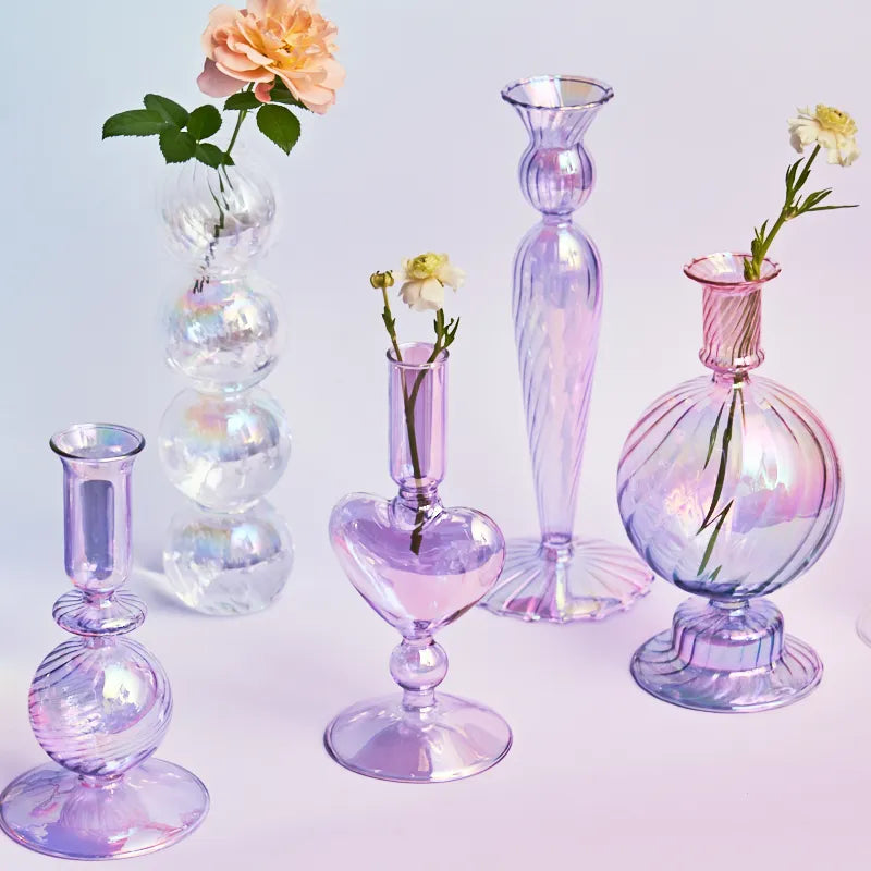 1pc Floriddle Glass Vases Nordic Candlestick Wedding Decoration Christmas Decoration Candle Stick Holder Home Decor Flower Vase