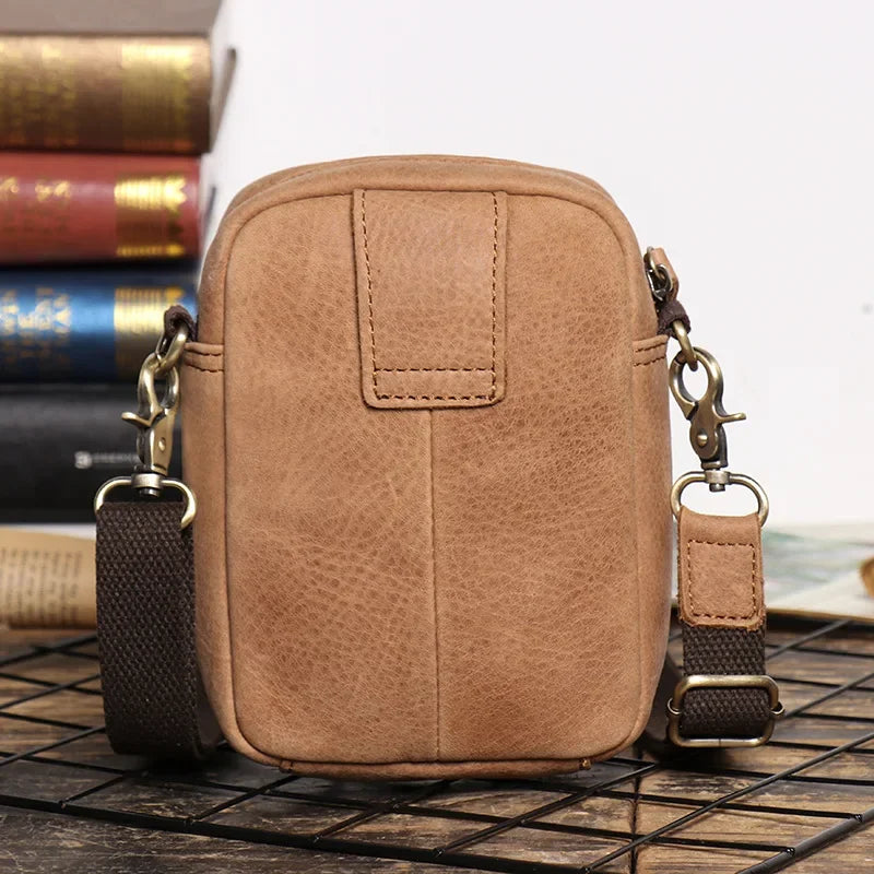 Men's Genuine Leather Shell Bag Luxury Small Shoulder Bag Multi Functional Crossbody Cow Leather High Quality Phone Bag Unisex