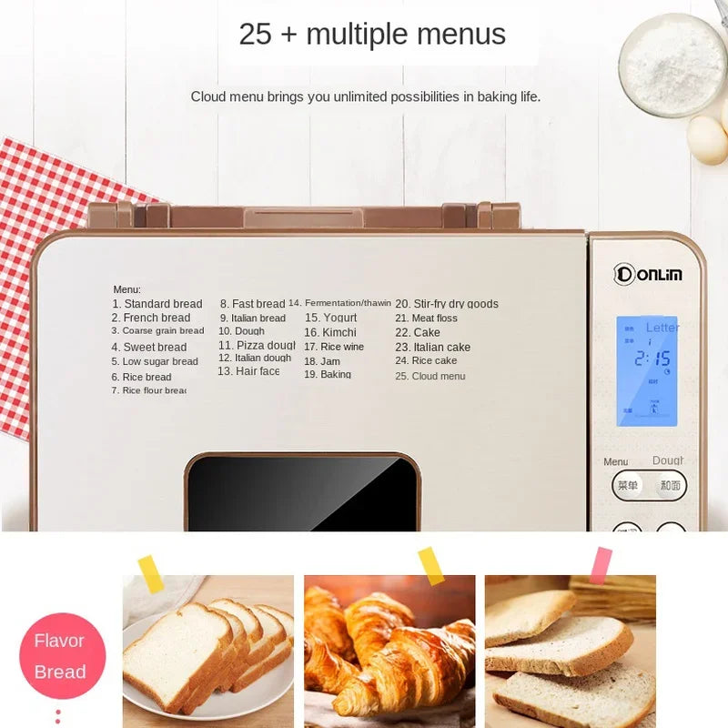 Donlim Bread Machine LCD Fully Automatic Small Multi-function Intelligent Bread Maker Ferment Flour Maker DL-TM018 Toaster Bread