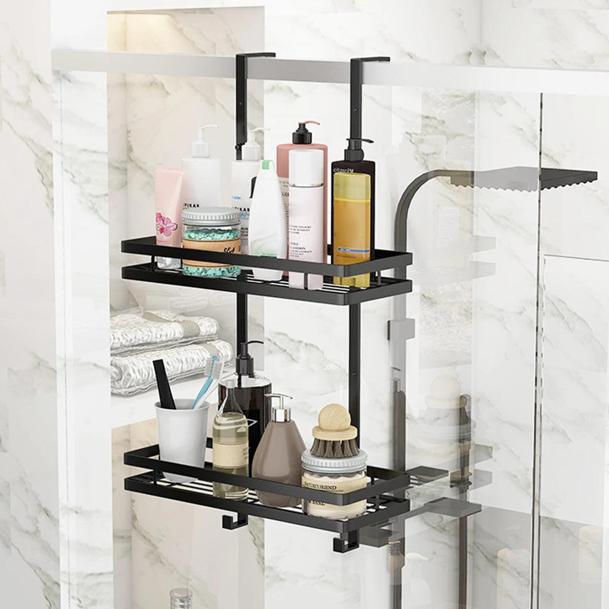 Stainless Hanging Bath Shelves Storage Shelf Rack Bathroom Shelf Organizer Bathroom Basket Holder Steel Hanging Door Shower