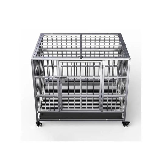 Outdoor Heavy High Strength Stainless Dog Cages With Wheels, Foldable Strong Stainless Steel Large Dog Cage Metal Dog Kennel