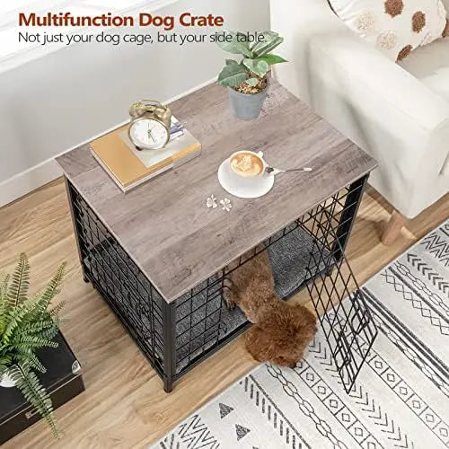 Crate Furniture, 31.5" Wooden Dog Crate End Table, Dog Furniture with Removable Tray, Indoor Dog Kennel, Double Door Dog Cag Dog