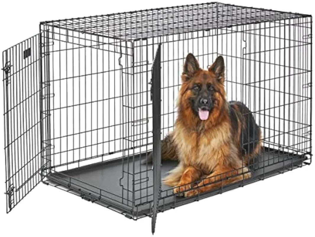 Pets XL Dog Crate | MidWest Life Stages Double Door Folding Metal Dog Crate , Floor Protecting Feet,48-Inch w/ Divider