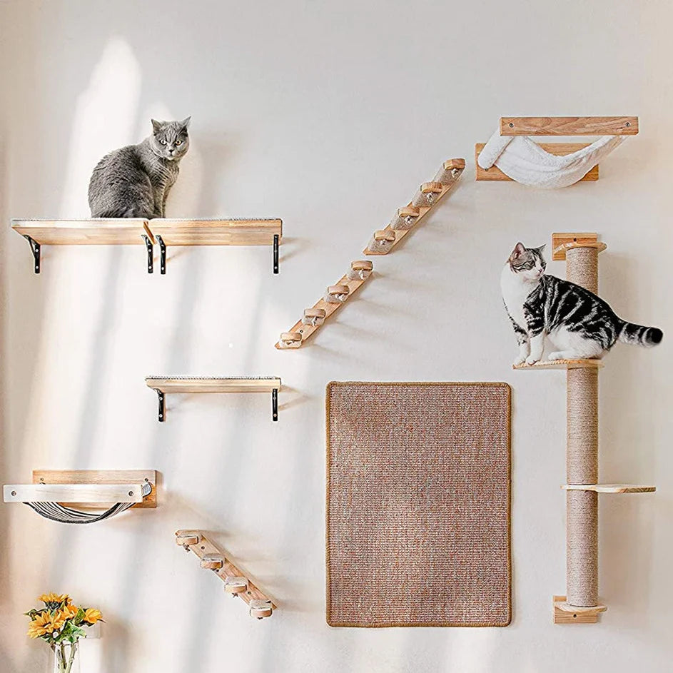 1pcCat Scratching Climbing Post Wall-mounted Cat Hammock Bed Pet Furniture Kitten Wall Shelf Set Cat Perch Wooden Cat Tree House