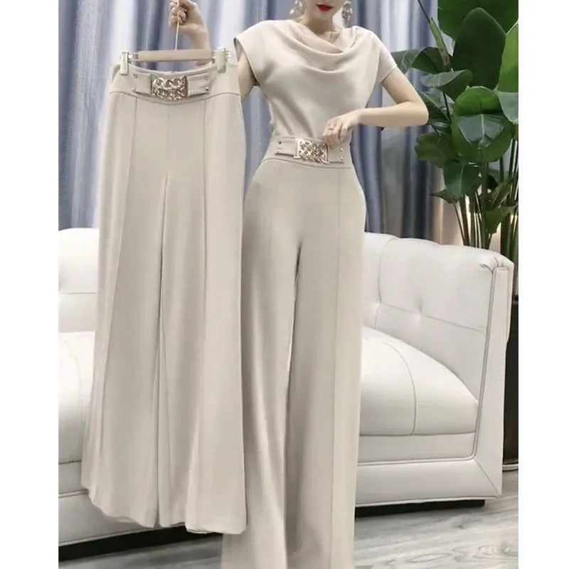 Casual Wide Leg Pants Set All-Matching Office Lady Trousers Women's Clothing Fashion Matching Two-Piece Summer Thin Work Pants