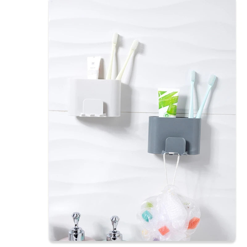 New Wall-Mounted Toothbrush Holder Bathroom Punch-Free Tooth Cup Rack Household Wall-Mounted Mouthwash Cup Holder Storage Box