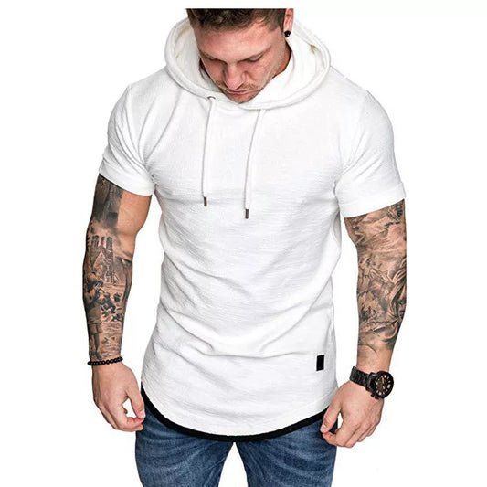 2023 New Men's Fashion Hooded Solid Color Short-Sleeved T-shirt Summer Casual Sports T Shirt Hoodies Clothing for Men MY073