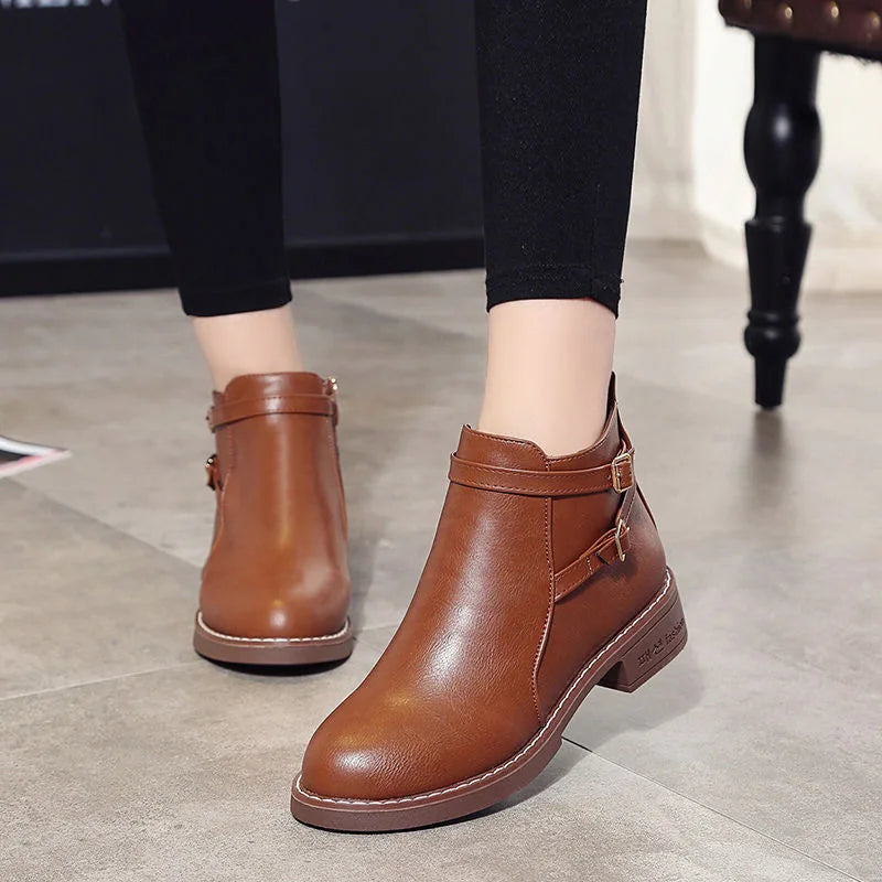 New Women Boots Ankle Boots Fashion Retro Platform Shoes Woman Round Toe Med (3cm-5cm) Zapatos De Mujer Ladies Shoes