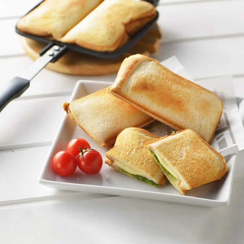 Grilled Sandwich Panini Maker Bread Toast Breakfast Machine Hot Sandwich Pan Nonstick Aluminum Removable Flip Frying Pan