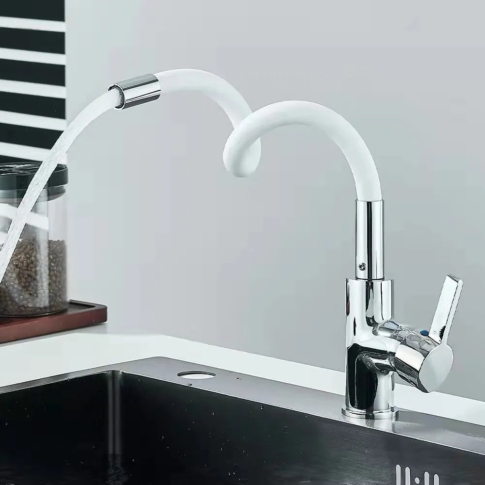 Baokemo Colorful Tube Silicone Kitchen Sink Faucet Hot And Cold Water Mixer Tap 360 Degree Rotating Flexible Hose Tap Deck Mount