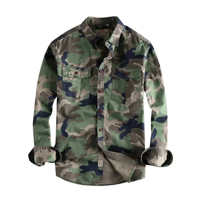 Men Clothing 2022 Camouflage American Workwear Long Sleeve Shirt Men's Double Pockets Versatile Casual Military Youth Shirt