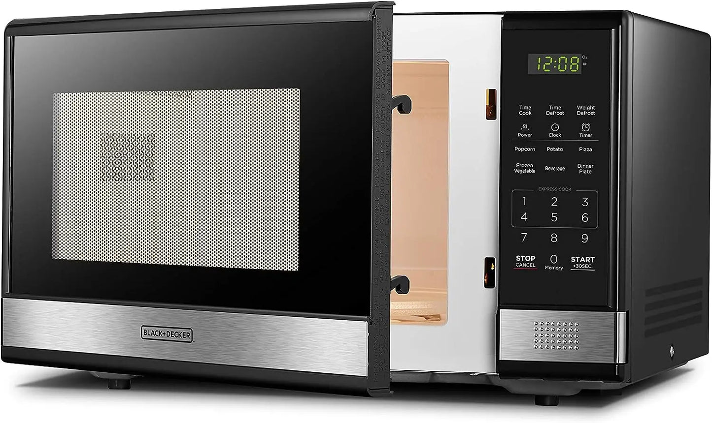 Digital Microwave Oven with Turntable Push-Button Door, 1000W,1.1cu.ft, Stainless Steel & 4-Slice Toaster Oven with Natural  Hom