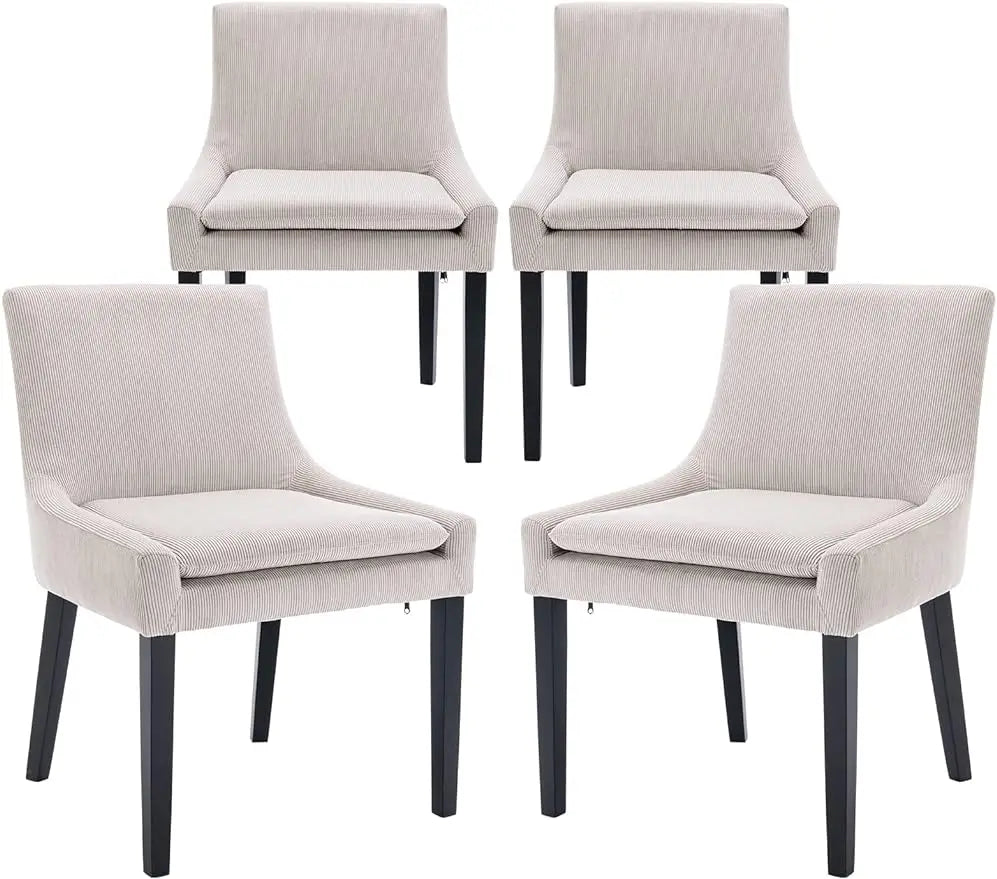 COLAMY Modern Dining Chairs Set of 4, Upholstered Corduroy Accent Side Leisure Chairs with Mid Back and Wood Legs