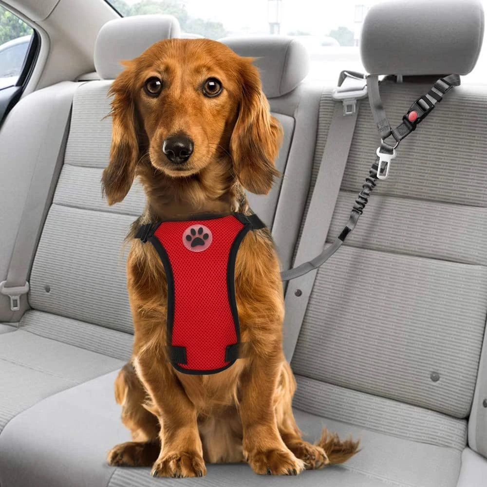 Dog Car Seat Belt Headrest Restraint Adjustable with Elastic Bungee Buffer Durable Headrest Pet Seat Belt Dog Car Safety Harness