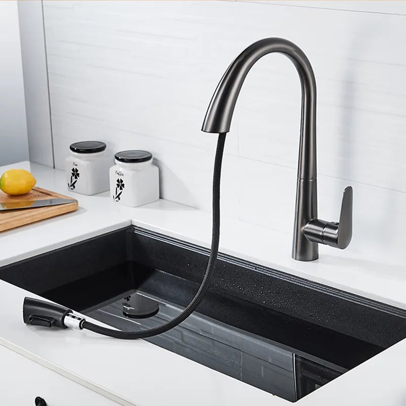 Gun Gray Pull-Out Kitchen Faucet Cold And Hot Water Wash Vegetable Basin Sink Faucet Rotating Telescopic Black