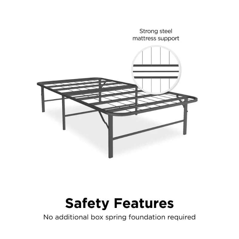 Mainstays Foldable Metal Platform Bed Frame and Mattress Foundation, Black - Twin