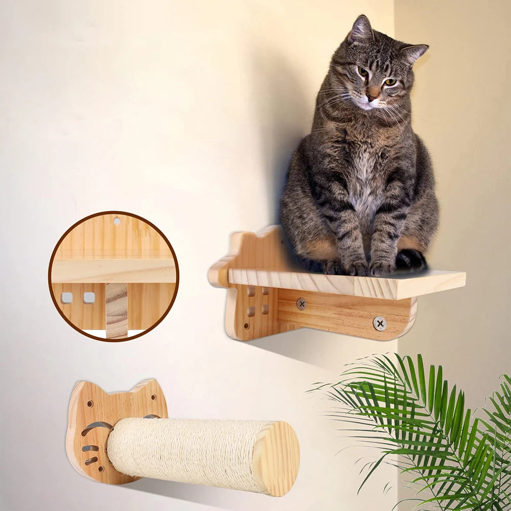 1pcCat Scratching Climbing Post Wall-mounted Cat Hammock Bed Pet Furniture Kitten Wall Shelf Set Cat Perch Wooden Cat Tree House