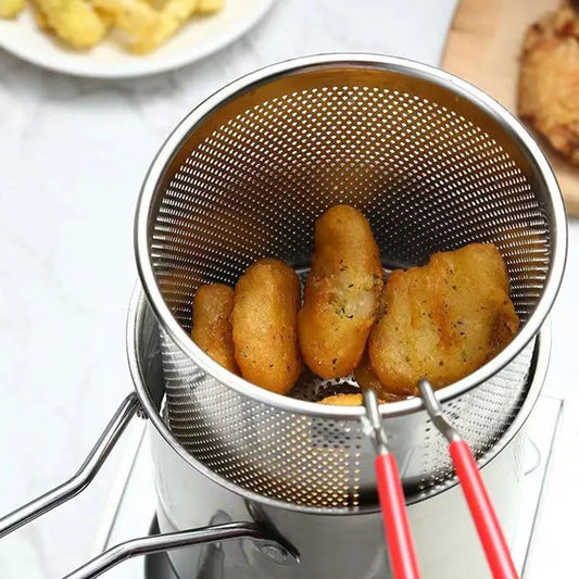 Tempura French Fries Fryer Stainless Steel Deep Frying Pot Chicken Fried Pan Strainer fritadeira Kitchen Cooking Tool Oil Filter