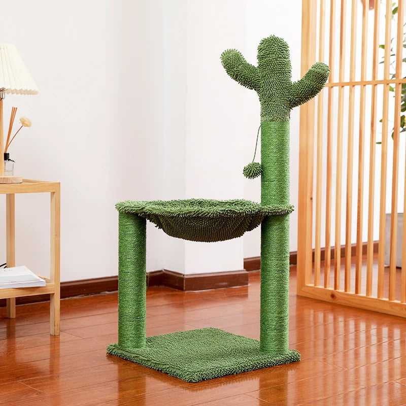 Cactus Cat Scratching Post with Sisal Rope Cat Scratcher Tree Towel with Comfortable Spacious Hammock Cats Climbing Frame