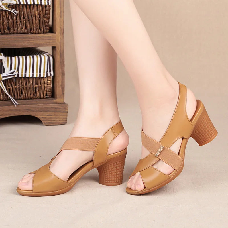 Fashion Women Sandals Platform Summer Round Mid Heel Peep Toe Casual Non-slip Back Strap Beach Ladies Shoes Zapatos De Mujer