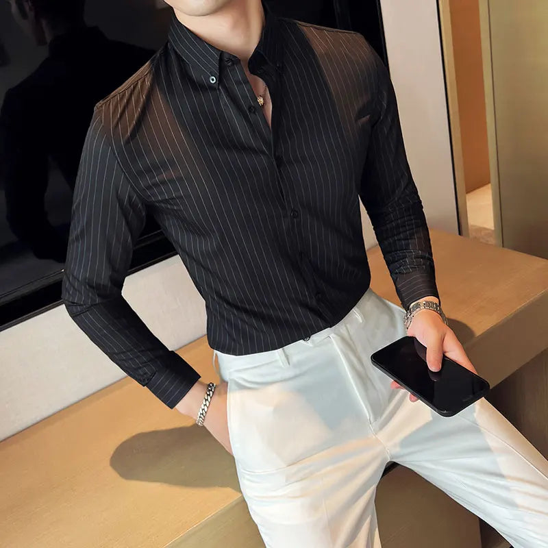 2023 Plus Size S-3XL Korean Long Sleeve Striped Shirts Men Clothing Simple Slim Fit Business Casual Office Blouse Homme Hot Sale