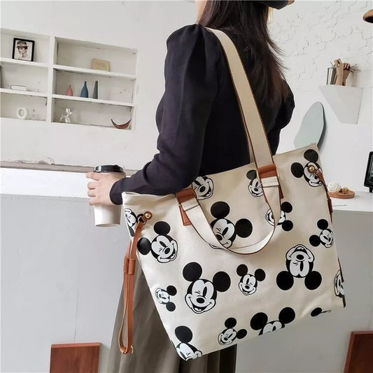 Disney  Large Capacity Canva Bag Summer Casual Tote Bag Women One Shoulder Bag Portable Shopping Bag Girl Cartoon Mickey Tote