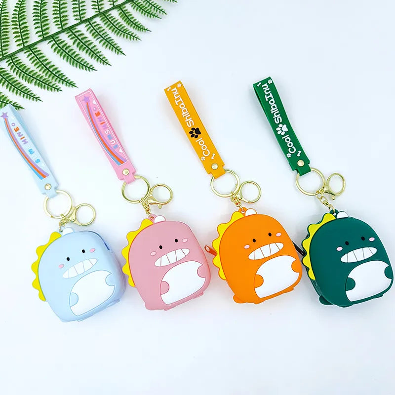 Women's Mini Dinosaur Silicone Coin Purse Soft Storage Bag Wallet Cute Cartoon Keychain Bag Pendant Earphone Small Bag