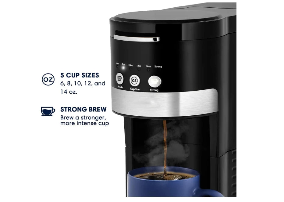 2 in 1 Single Cup Coffee Makers for K Cup Pod or Ground Coffee, Compact Coffee Machine with Strong Brew Button, 6 to 14oz Brew