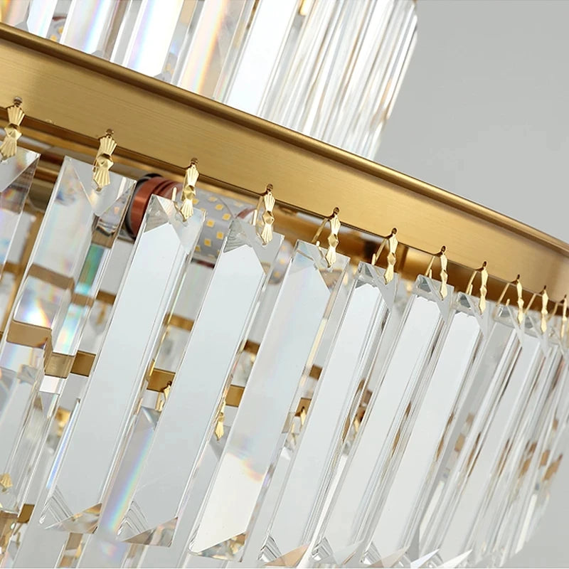 Golden RoundLED Crystal Chandelier Lighting Modern Pendan Lamp for Living Dining Bedroom Celing Lamps Home Decor Hanging Light